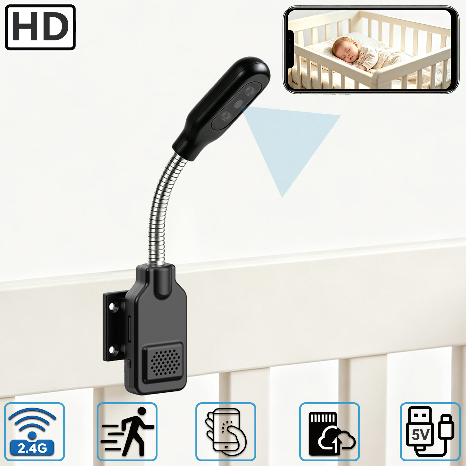 Hd Zero Camera - Flexible Schwanenhals-Baby- und Haustier-Überwachungskamera, WLAN-Sicherheitskamera für